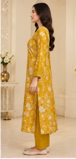 Mustard-yellow base with an elegant white floral print - Image 3