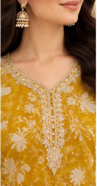 Mustard-yellow base with an elegant white floral print - Image 5