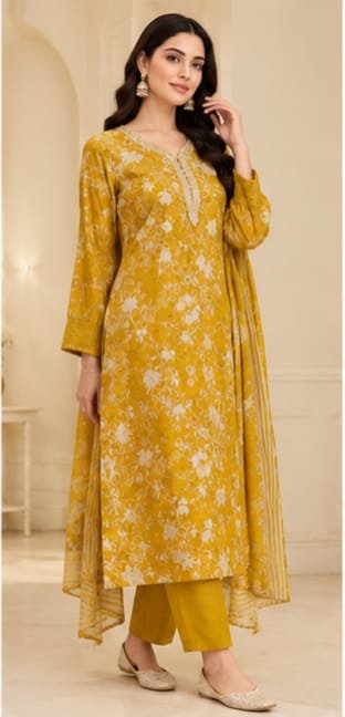 Mustard-yellow base with an elegant white floral print - Image 6